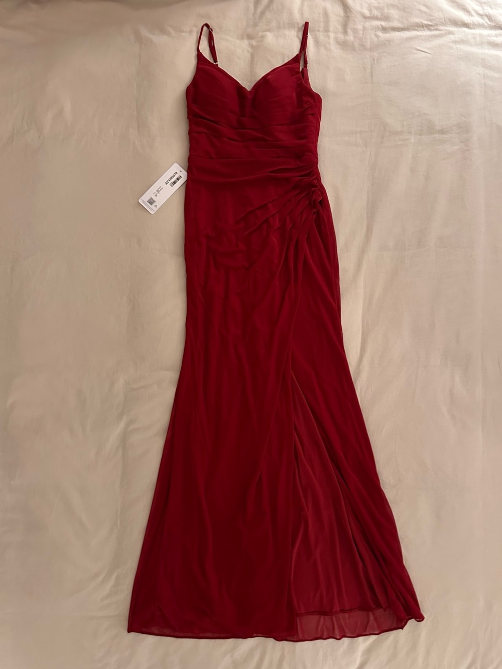 Azazie Deandra Burgundy Pleated Chiffon Dress